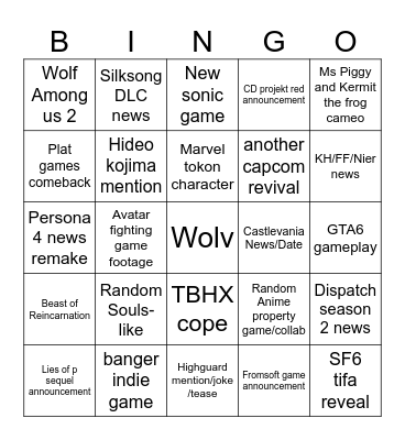 SGS/SOP Bingo Card