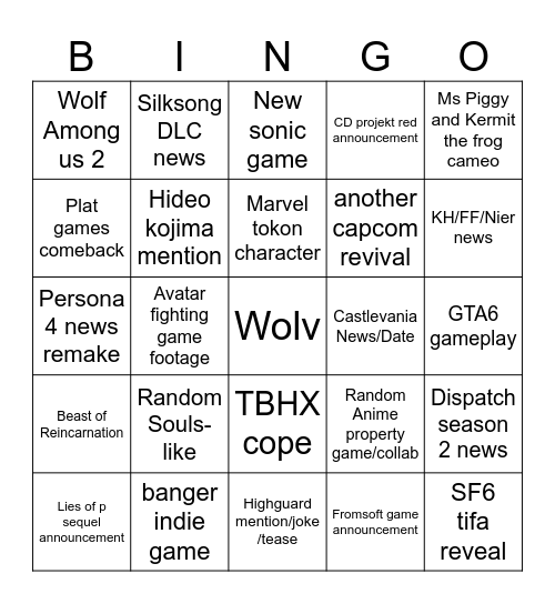 SGS/SOP Bingo Card