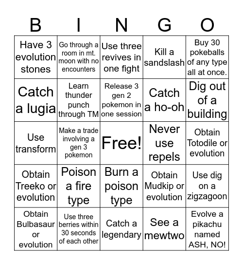 Pokemon Fire-red reandomized bingo! Bingo Card