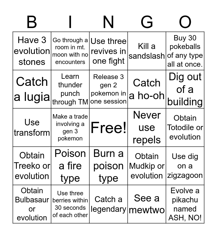 Pokemon Fire-red reandomized bingo! Bingo Card