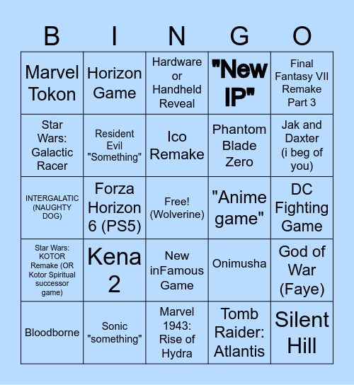 Playstation STATE OF PLAY - JUNE 26 Bingo Card