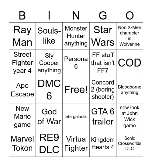 Untitled Bingo Card