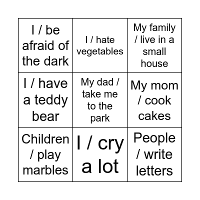 USED TO - WOULD Bingo Card