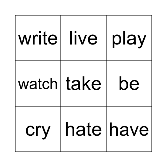 Would & Used to Bingo Card