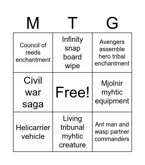 Marvel mtg Bingo Card