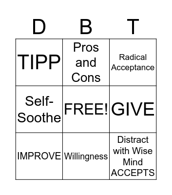 DBT Skills Bingo Card