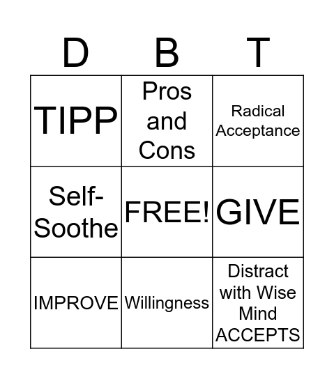 DBT Skills Bingo Card