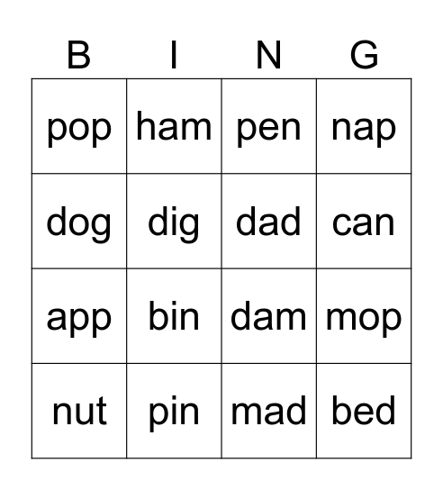 P, D, M, N Bingo Card