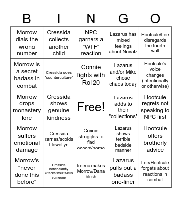 Curse of Strahd Bingo Card