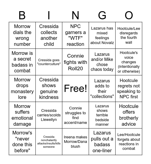 Curse of Strahd Bingo Card