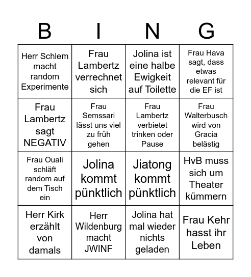 Lehrer Bingo 012 Bingo Card