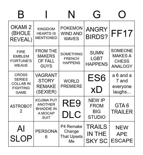 E3TIME Bingo Card