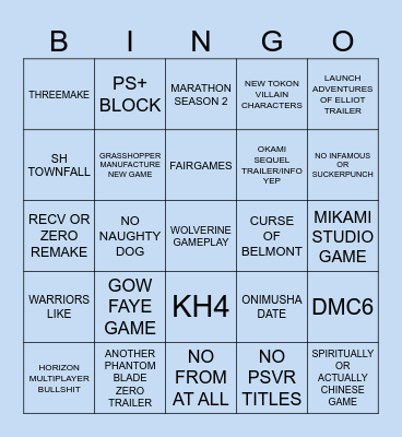Playstation State of Play 6/2/26 Bingo Card