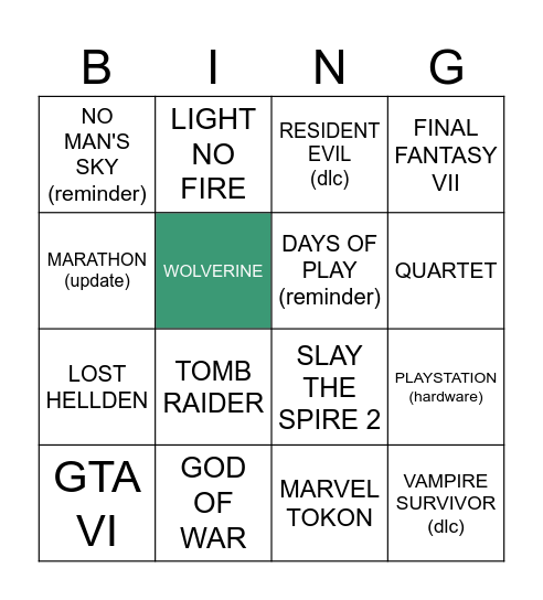 State of Play June 2026 Bingo Card