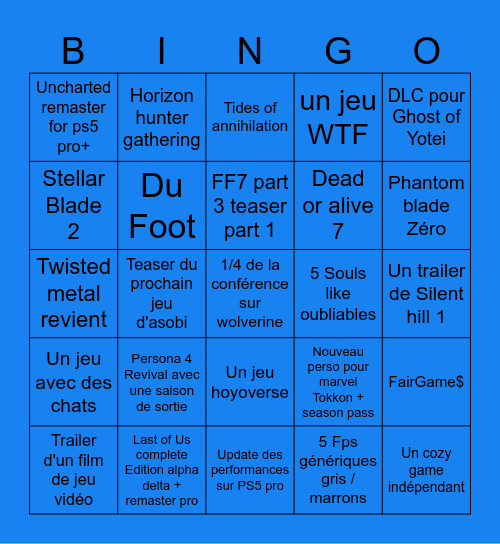 State of Play Bingo Card