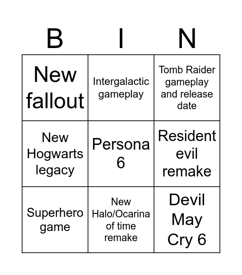 Untitled Bingo Card