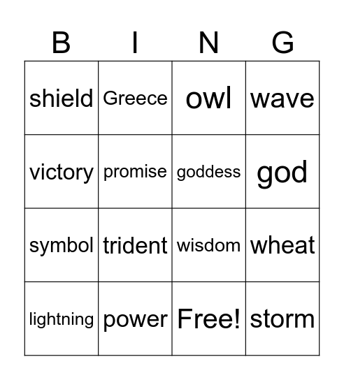 Ancient Greece Bingo Card