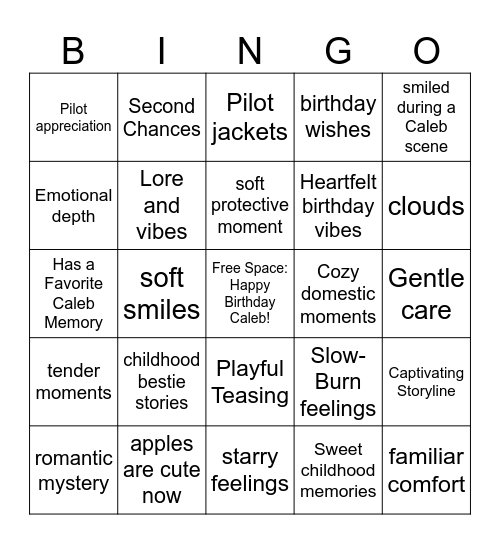 Caleb's Birthday Bingo Card