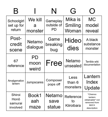Rage's Book: Chapter I Bingo Card