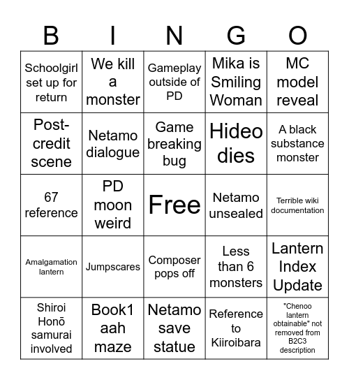 Rage's Book: Chapter I Bingo Card