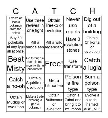 Pokemon Fire-red randomized bingo! Bingo Card