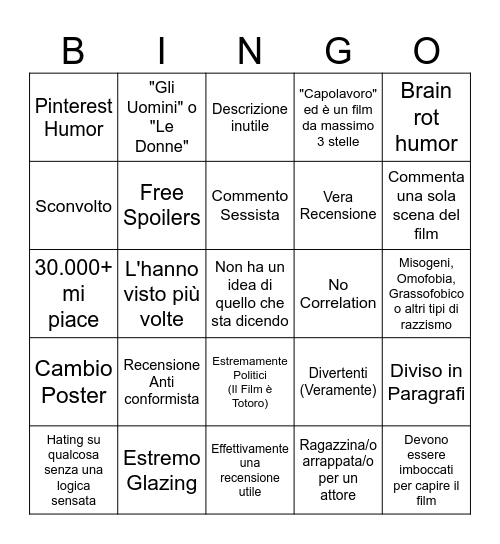 Letterbox Review Bingo Card