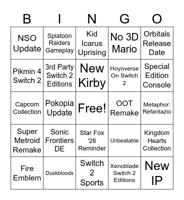 Nintendo Summer Direct '26 Bingo Card