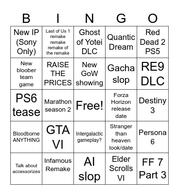 State of Play Bingo Card