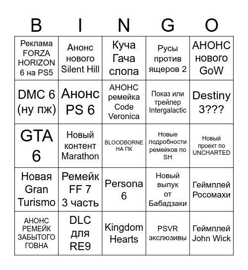 State of Play rus Bingo Card