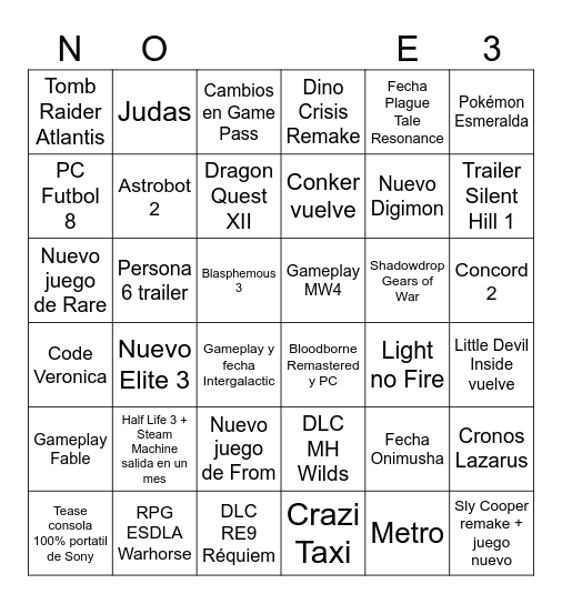 Bingo NOE3 EntreMandos Bingo Card