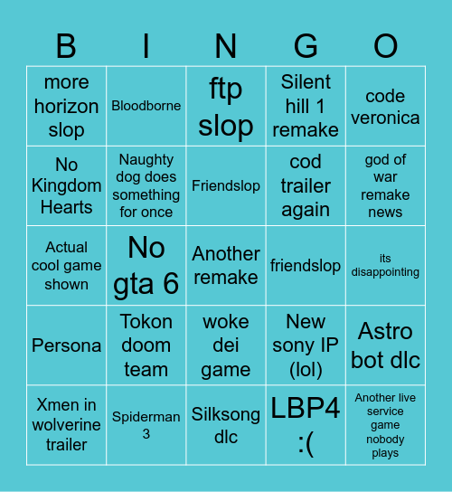 State of play predictions Bingo Card