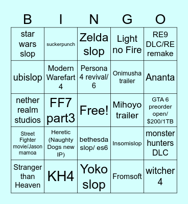 SOP & SGF Bingo Card