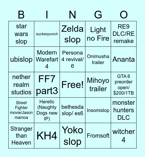 SOP & SGF Bingo Card