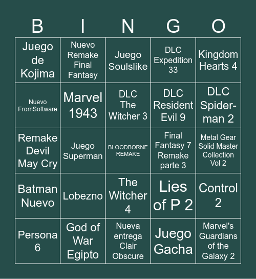 State of Play Bingo Card