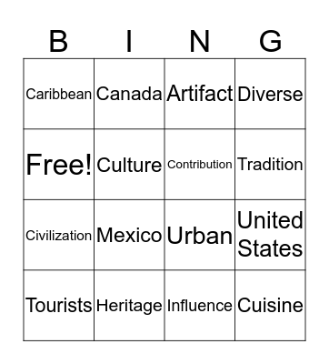 Unit 2- Celebrating Culture Bingo Card