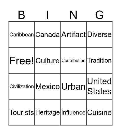 Unit 2- Celebrating Culture Bingo Card