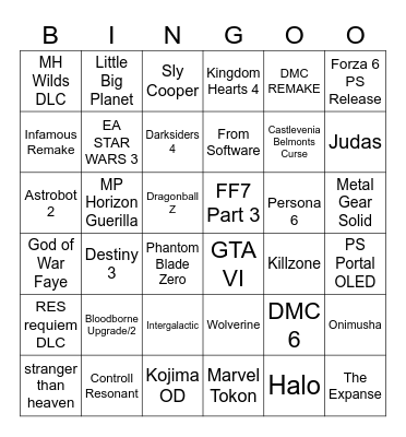 Playstation Showcase Bingo Card