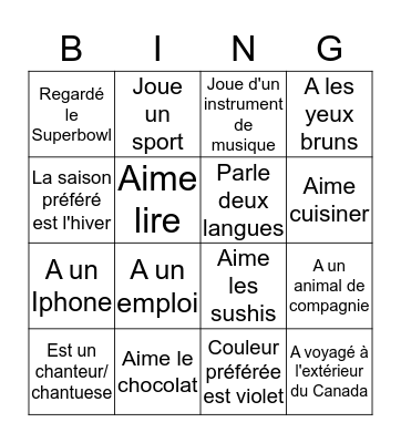 Une Personne Qui Bingo Card