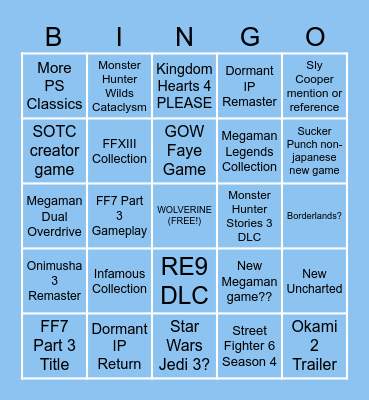 Playstation Bingo Card