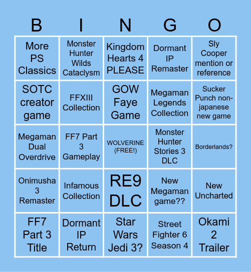 Playstation Bingo Card