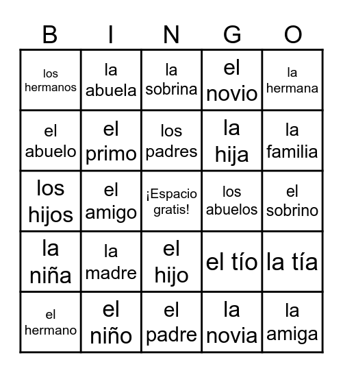 La familia Bingo Card