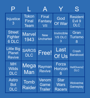 Playstation State Of Play Bingo Card