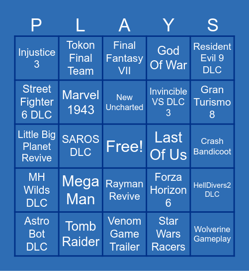 Playstation State Of Play Bingo Card