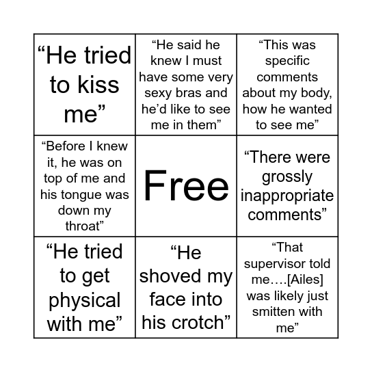 FNC Harrassment Bingo Card