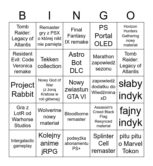 Untitled Bingo Card