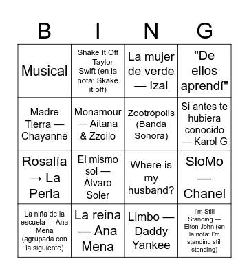BINGO MUSICAL Bingo Card