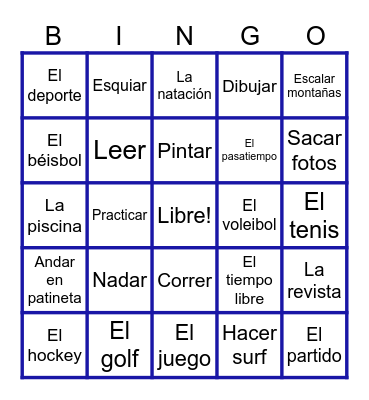 Pasatiempos y deportes Bingo Card