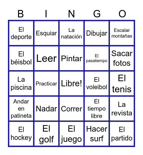 Pasatiempos y deportes Bingo Card