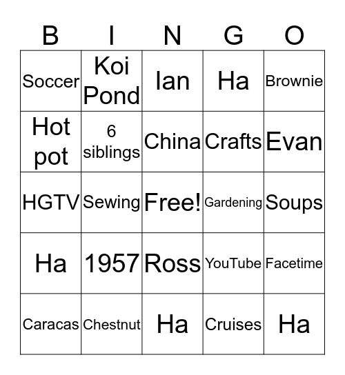 Glady's Bingo Card