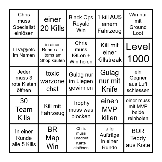 Warzone Bingo 02.06. Bingo Card